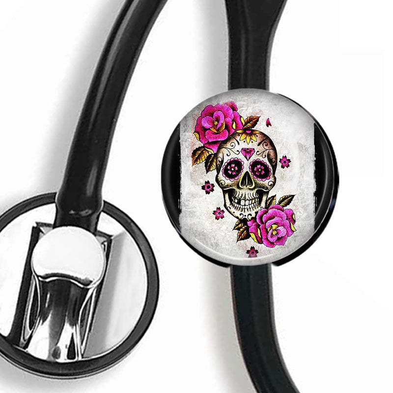 [Australia - AusPower] - CHNLML Stethoscope Name Tag Nurse Doctor Stethoscope ID Tag Customized Steth ID Tag (Sugar Skull and Roses Halloween) Sugar Skull And Roses Halloween 