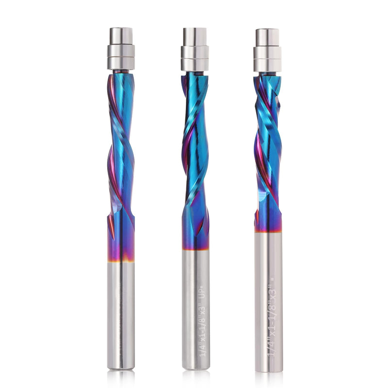 [Australia - AusPower] - 3PCS Spiral Flush Trim Router Bit Set ,1/4 Inch Shank , with Nano Coated ,for Wood Trimming,Set of 1pcs Up Down Compression Router Bit+ 1pcs Downcut Bits+1pcs Up Cut Bits 3 Up Cut +Down Cut + Compression Cut 