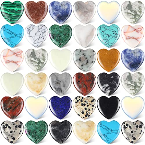 Nuenen 40 Pcs Heart Shaped Crystals Bulk, 1 Inch Polished Assorted Gemstones, Mini Love Pocket Hug Worry Stones for Anxiety Relief, Jewelry Making, Chakra Healing Gift for Class Thanksgiving(Stylish) Stylish