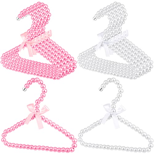 Wesiti 10 Pcs Small Pearl Hanger Mini Pearl Metal Elegant Clothes Hangers with Ribbon for Women Dog Cat (Pink,White) Pink, White