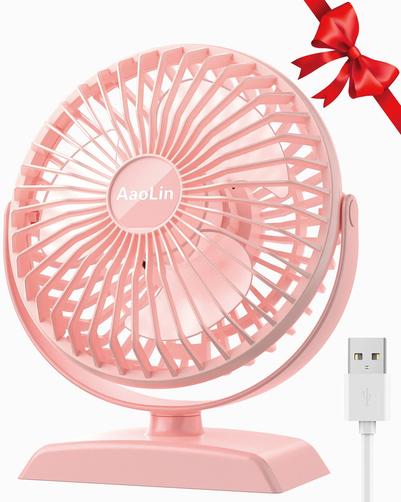 [Australia - AusPower] - AaoLin Desk Fan, USB Small Fans with 3 Speeds Strong Airflow, Quiet Portable, 360° Rotation Personal Table Fan for Home,Office, Bedroom Desktop Pink 