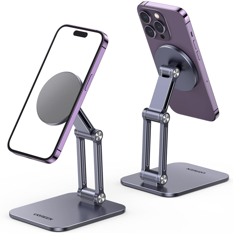 [Australia - AusPower] - UGREEN Magnetic Phone Stand Compatible with MagSafe iPhone Stand for Desk Ergonomic Design Adjustable, Aluminum Cell Phone Stand Compatible for iPhone 15 14 13 12 Pro Max and MagSafe Case, Grey 