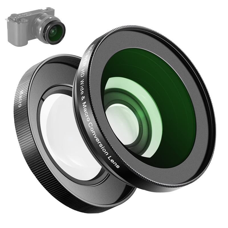 [Australia - AusPower] - NEEWER 40.5mm HD Wide Angle Lens Compatible with Sony ZV-1F ZV-E10 A5000 A6000, 2 in 1 18mm Wide Angle & 10x Macro Additional Lens with Extension Tube, Bayonet Mount Lens Adapter (LS-30, Black) 