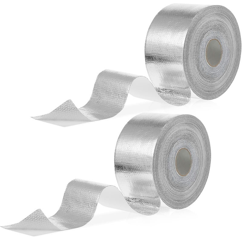 Zonon 2 Rolls Aluminum Foil Tape Heat Shield Tape Barrier Adhesive Reflective Fiberglass Thermal Insulation Reflective Material High Temp Protection(Silver,2 Inch X 100 ft) 2 Inch X 100 ft Silver