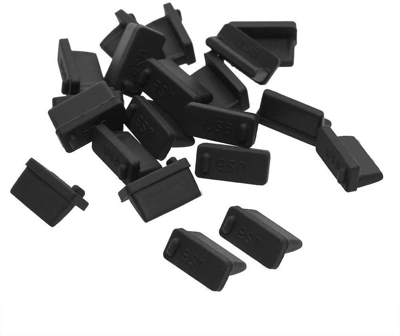 [Australia - AusPower] - Black Soft Silicone USB Port Cover 20PCS Black Soft Silicone USB Port Cover Anti Dust Plugs Stopper Protector Dustproof Cap for Female End 