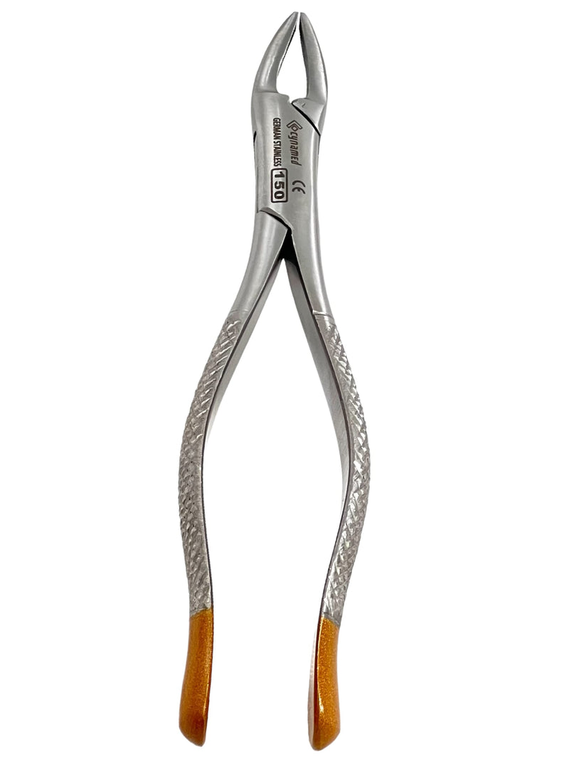 [Australia - AusPower] - Dental Extracting Extraction Serrated Forceps #150, for Maxillary incisors, Canines, premolars and Roots, Premium Gold Handle, Stainless Steel 