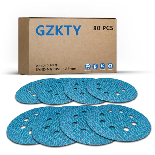 Pack of 80 125 mm Sandpaper, Eccentric Sanding Discs, 8-Hole Grain 60-400 Sanding Pads, Abrasive Resistant to Clogging for Random Orbital Sander Sanding Machine Polishing Machine 60/80/120/150/180/240/320/400