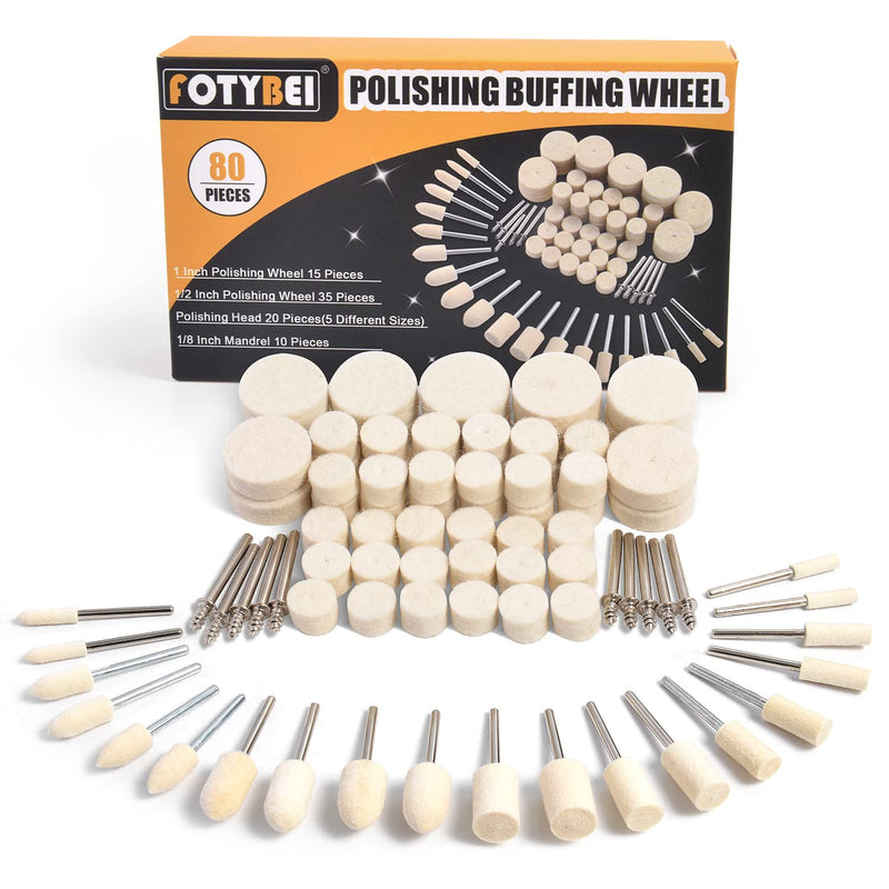 [Australia - AusPower] - 80PCS Polishing Buffing Wheel for Dremel Polishing Kit, Wool Felt Polishing Wheel for Dremel Rotary Tool Accessories, with 1/8" Shank for Jewelry Metal Polishing 