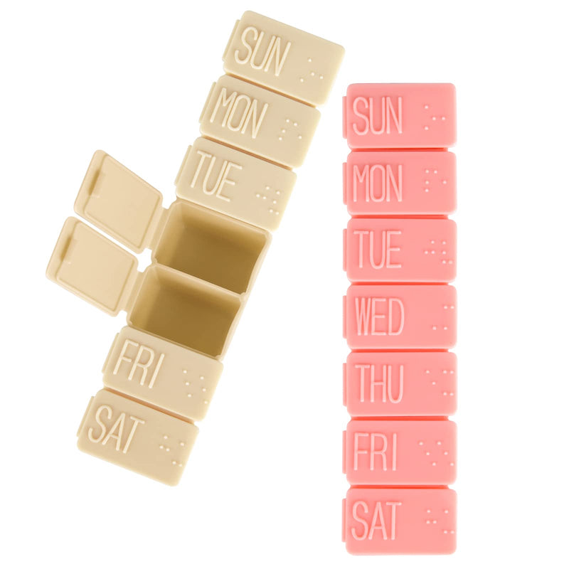 [Australia - AusPower] - 2Pack Weekly Pill Organizer,7 Days Pill Cases Travel Daily Pill Box Medicine Organizer Pill Box 7 Day Pill Organizer Weekly for Fish Oil, Calcium Tablets Supplements (Pink+Beige) Pink+beige 