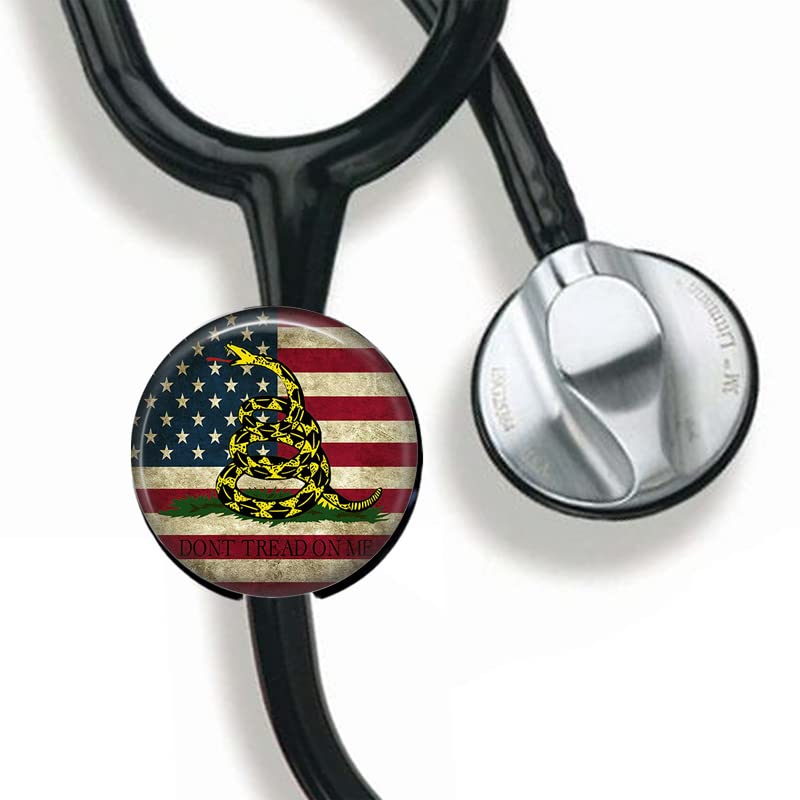 [Australia - AusPower] - CHNLML Stethoscope Name Tag Nurse Doctor Stethoscope ID Tag Customized Steth ID Tag (Don't Tread On Me American Us Flag Retro) Don't Tread On Me American Us Flag Retro 