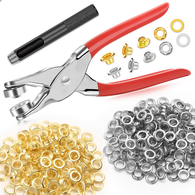 643Pcs Grommet Tool Kit 1/2 Inch(Inside Hole Size) Eyelet Kit with 320Pcs Eyelets Grommets, 320Pcs Washers, and Grommet Eyelet Pliers for Leather/Belt/Shoes/Crafts 643pcs 1/2 Inch (Inside Diameter) Silver/Gold