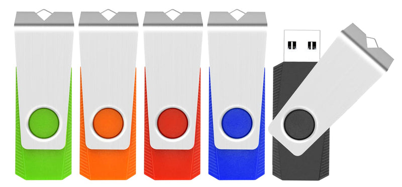 [Australia - AusPower] - USB Flash Drive 8GB 5 Pack, Wooolken USB 2.0 Memory Stick with Lanyards Swivel Thumb Drives Bulk Multi Pack USB Drive Pendrive Jump Zip Drive(5 Mixed Colors: Black Red Blue Orange Green) 5 PCS 
