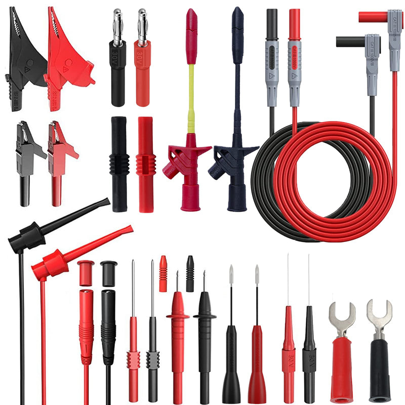 [Australia - AusPower] - 24 Pcs Multimeter Test Leads Set with Alligator Clips, insulation piercing test clip and Test Probes 1000V 10A CAT III for Fluke, KAIWEETS, INNOVA Multimeter, Voltmeter, Clamp Meter 24 
