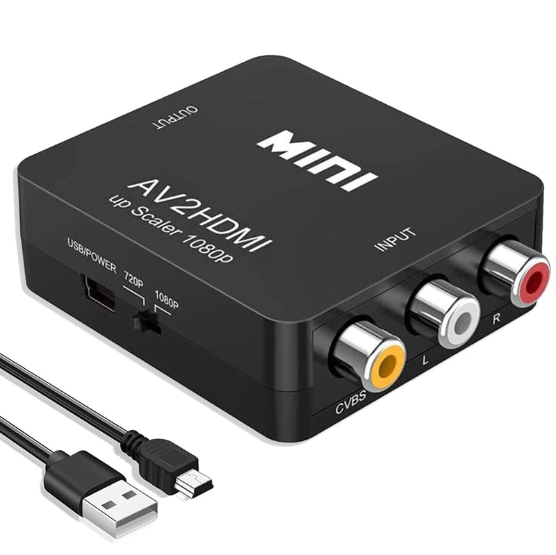 [Australia - AusPower] - Chodwe RCA to HDMI Converter, RCA to HDMI Adapter, 1080P Mini RCA Composite CVBS AV to HDMI Video Audio Converter Adapter Support PAL/NTSC for N64 Wii PS2 PS3 Xbox VHS VCR Camera DVD - Black 