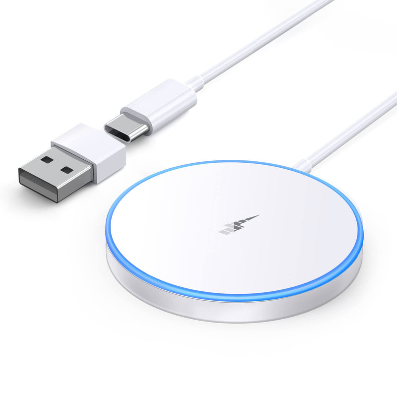 [Australia - AusPower] - Magnetic Wireless Apple Mag-Safe Charger for iPhone 15/14/13/12 Series, AirPods 3/2/Pro - LED Magnet Pad With Dual Charging Ports White 