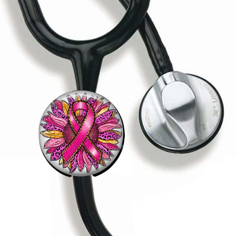 [Australia - AusPower] - CHNLML Stethoscope Name Tag Nurse Doctor Stethoscope ID Tag Customized Steth ID Tag (Flower Cancer Awareness Ribbon) Flower Cancer Awareness Ribbon 
