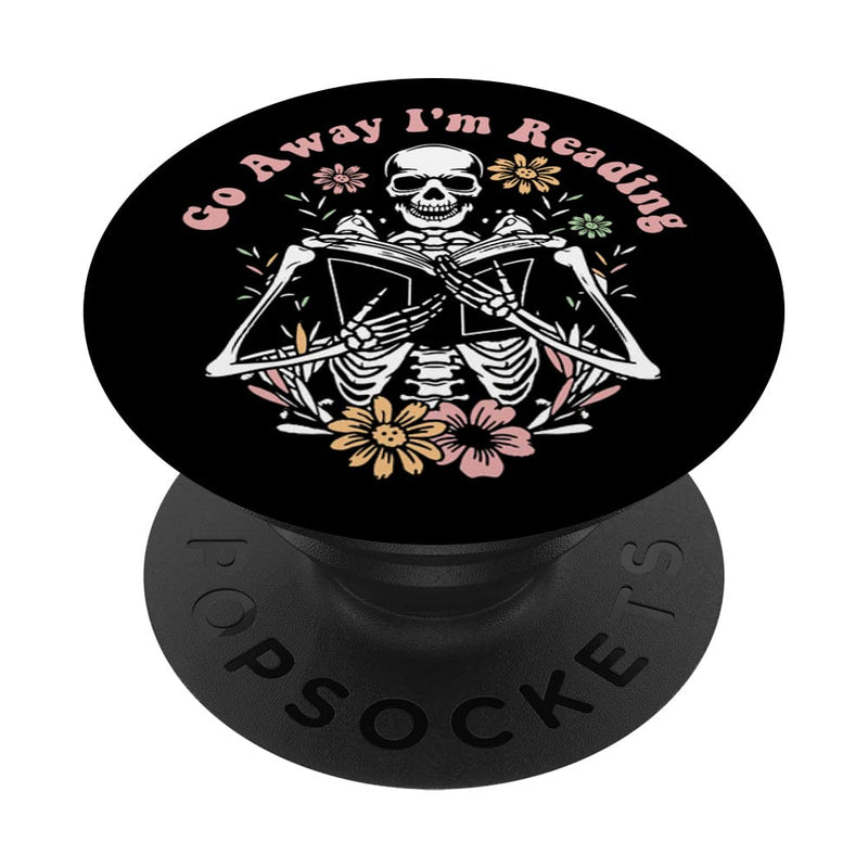 [Australia - AusPower] - Funny Go Away I'm Reading Skeleton Reading Book PopSockets Swappable PopGrip Black 