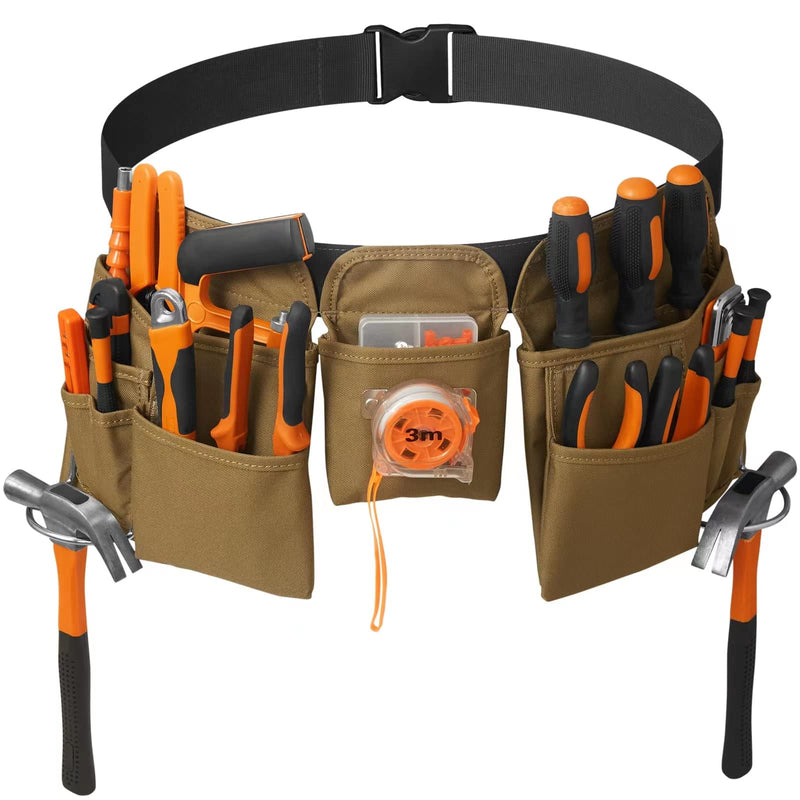 [Australia - AusPower] - KOYYTO 19 Pocket Tool Belts with Quick Release Buckle- Heavy Duty Detachable & Adjustable Utility Belt,Work Apron for Men and Women,for Electrician,Carpenter,Construction Tool Belt Pouches,Khaki Tool Pouch2 