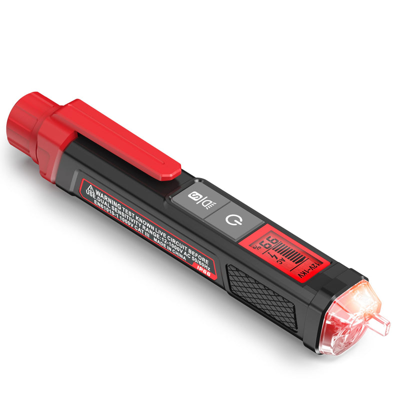 [Australia - AusPower] - KAIWEETS Voltage Tester/Non-Contact Voltage Tester with Signal Percentage, Dual Range AC 12V/70V-1000V, Live/Null Wire Tester, Electrical Tester with LCD Display, Buzzer Alarm, Wire Breakpoint Finder Red HT100s 