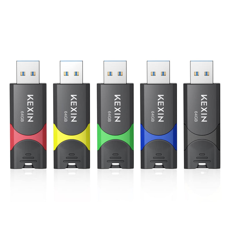 [Australia - AusPower] - KEXIN Flash Drive 64GB USB 3.0 Flash Drive 64 GB Thumb Drive 5 Pack Memory Stick USB Drive Data Storage Jump Drive Colorful(64G 5-Pack) USB 3.0 64G X5 Mixed Colors 