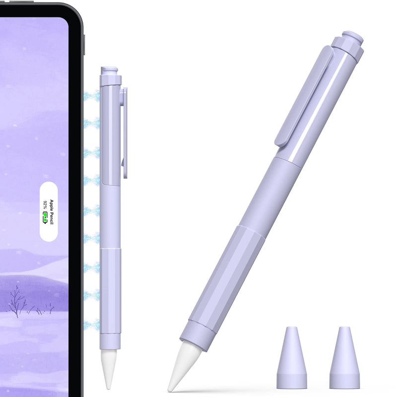 [Australia - AusPower] - iLzyty Holder Case Compatible with Apple Pencil 2nd Generation, New TPE Material Pencil Cover, Anti-Slip Grip Pencil Holder Sleeve, Magnetic Charging & Double-Tapping Supported Lavender Purple 