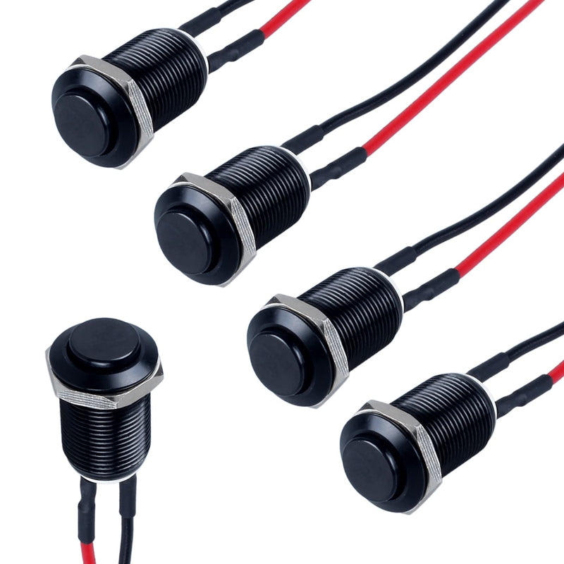 [Australia - AusPower] - 5pcs 12mm Latching Push Button Switch Raised Head ON-OFF Normally Open with Pre-soldered Cable Aluminium Alloy Shell 12V 24V 36V 110V Waterproof IP66 without LED (Black) Black 