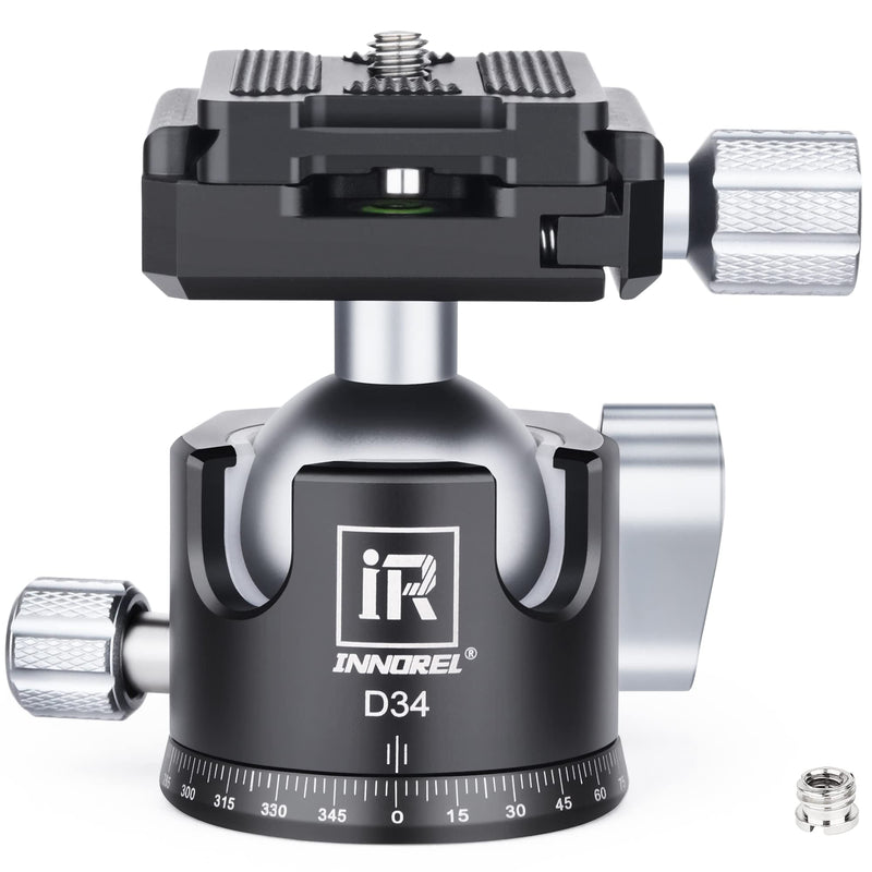 [Australia - AusPower] - INNOREL D34 34mm Low Profile Tripod Ball Head Professional All Metal CNC Panoramic Camera Tripod Head for Monopod,DSLR Cameras,Camcorder,DV with 1/4" Arca Swiss Quick Release Plate Load 33lb/15kg 34mm Dia. 