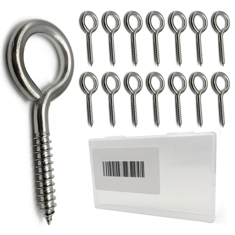 [Australia - AusPower] - 15 PCS Stainless Steel 2.56 Inch Screw Eyes Hooks Screw Eye Bolts, 80 Lbs Capacity 