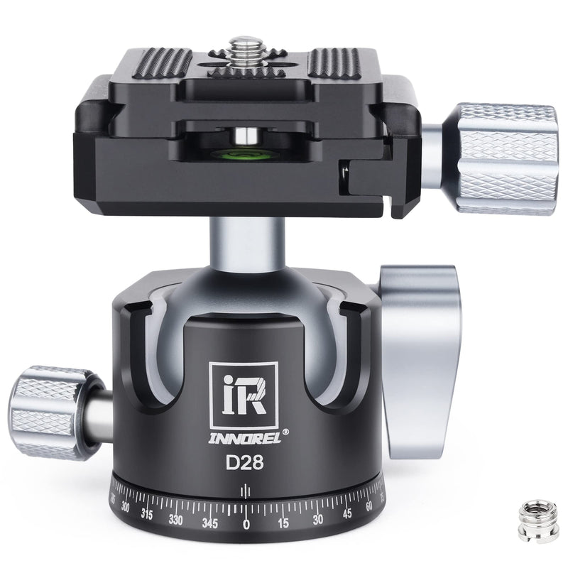 [Australia - AusPower] - INNOREL D28 28mm Low Profile Tripod Ball Head Professional All Metal CNC 360° Panoramic Camera Tripod Head for Monopod,DSLR Cameras,Camcorder,DV with 1/4" Arca Swiss Quick Release Plate Load 22lb/10kg 28mm Dia. 