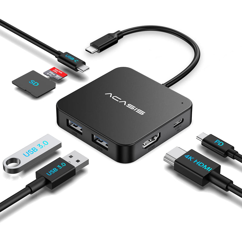 [Australia - AusPower] - USB C Hub, Multi-Port USB Type-C Hub with 4K HDMI, Power Delivery 100 W | 3 USB 3.0 Port | 1 Type-C 3.0 Port | USB Splitter Adapter for MacBook, Mac Mini, XPS, Laptop and USB C Devices (0.5ft-7 in 1) 0.5ft-7 In 1 
