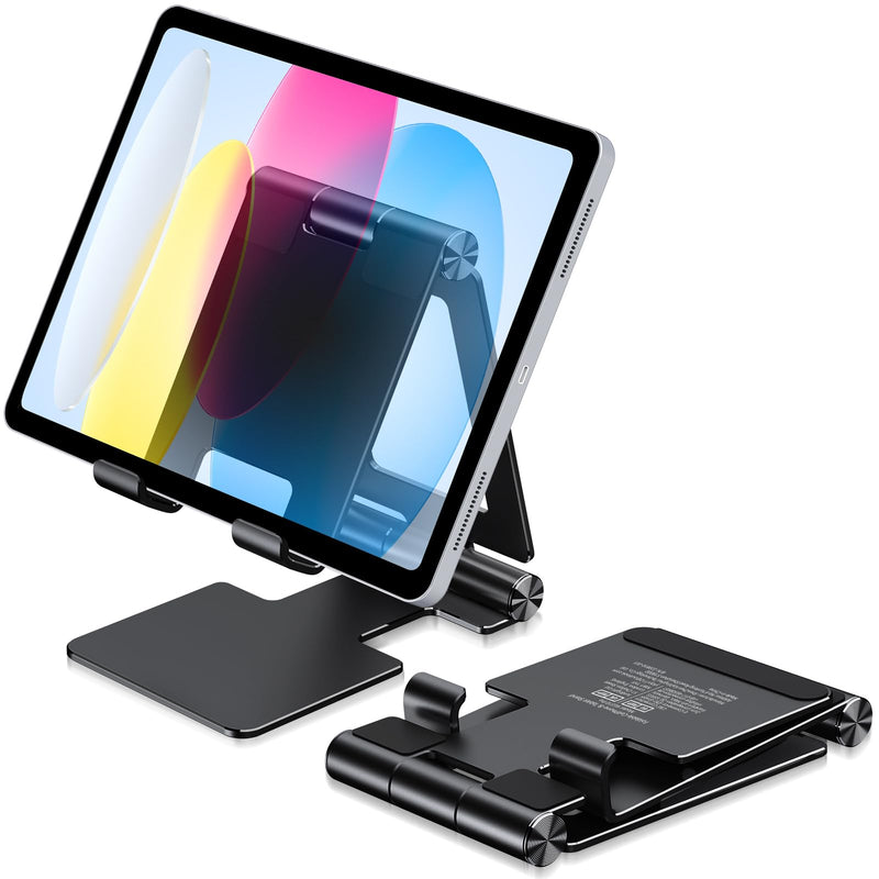 [Australia - AusPower] - Anozer Tablet Stand, Adjustable & Foldable Aluminium iPad Stand, Compatible with 2022 iPad Air 5/4,iPad Mini 6/5,iPad 10.2,iPad Pro 12.9/11, Portable Monitor, Surface Pro,Phones (4-13 inch)-Black Black 