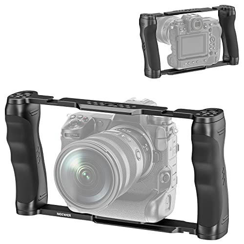 NEEWER Video Camera Cage Rig with Arca Type Base/Dual Grips/Expansion Holes/15mm Rods, Universal Stabilizer Compatible with Sony Canon Nikon DSLR/DSLM, Compatible with SmallRig Accessories, CA016