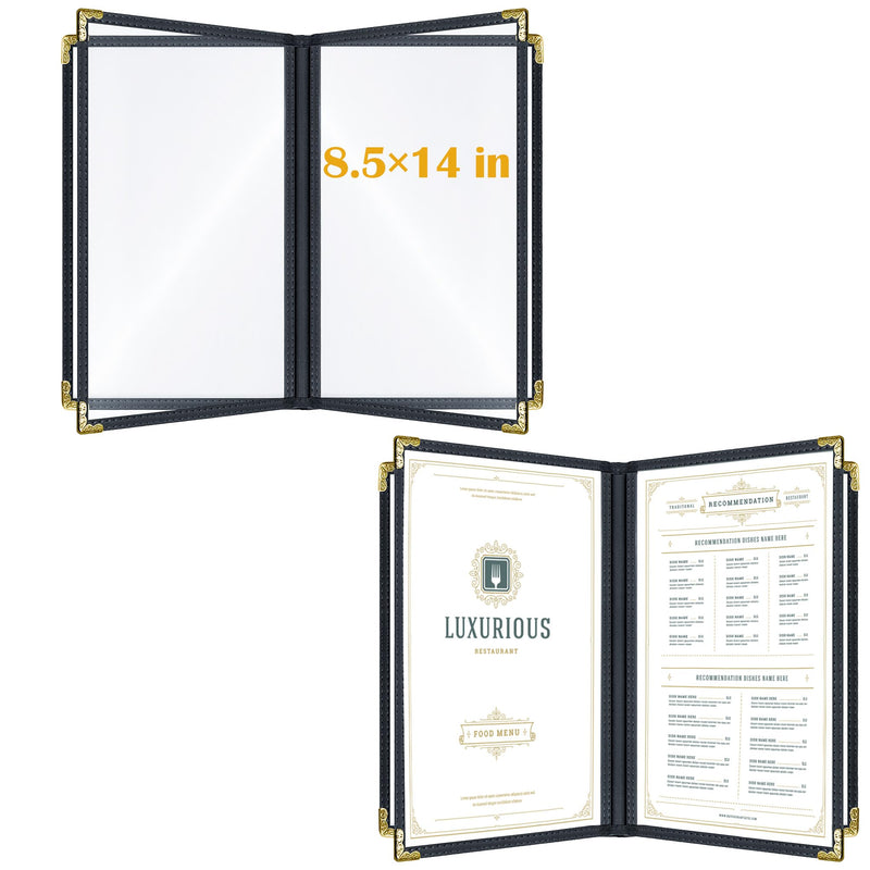 2 Pack Menu Covers 8.5 × 14 inch - 4 Pages 8 Views Transparent Large Size Menu Holders for Restaurant Bar Cafe Book Black Folder