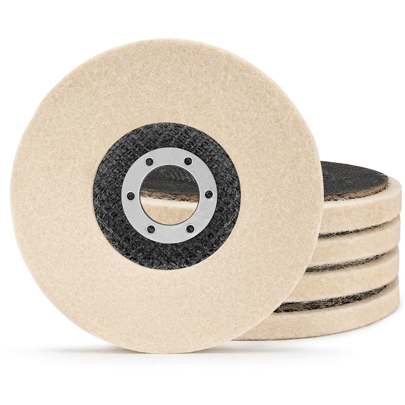 4 1/2 Inch Round Wool Felt Polishing Disc Wheel Pad, Angle Grinder Buffing Polishing Buffer for Metal Wood Car Auto Body, 5 Pack 5 x Wool Flat