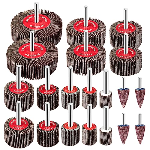 Fousenuk Pack of 20 Flap Grinders with Shank, 10 Different Diameters | Flap grinder, polishing disc for drill and rotating tool, straight grinder for rust removal, polished