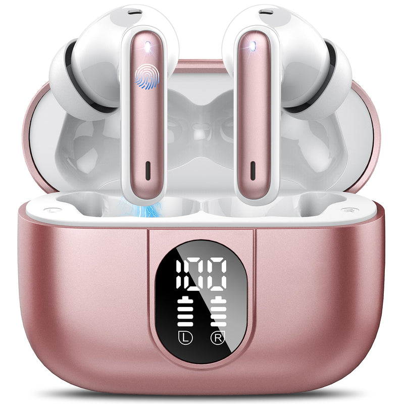 [Australia - AusPower] - Wireless Earbuds, 2024 Bluetooth Headphones 5.3 HiFi Stereo Earphones, 40H Playtime in-Ear Earbud, Bluetooth Earbud with Dual Mic Call, IP7 Waterproof Earphones Sport Headset for iOS Rose 