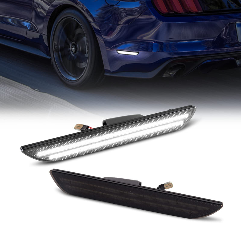 Gempro LED Side Marker Lights for Ford Mustang 2015-2023 Rear White Fender Marker Reflectors Lamps Smoked Len, 2PCS WHITE LED