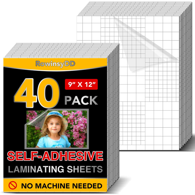 [Australia - AusPower] - 40 PCS Self-Adhesive Laminating Sheets, 9 x 12 Inches Clear Laminating Sheets No Machine Needed Self Sealing Laminate Sheets 40 Pcs 