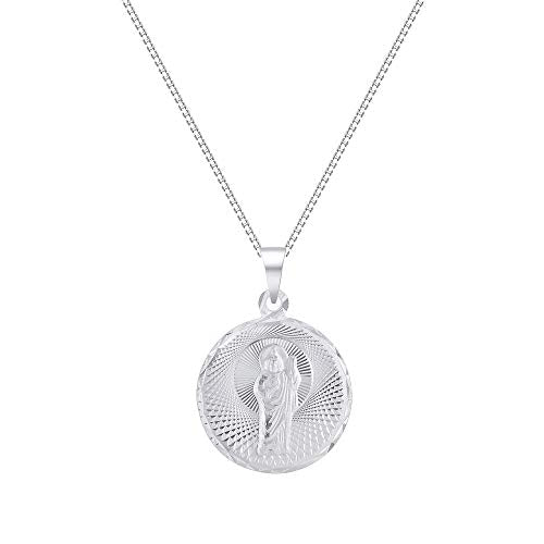 925 Sterling Silver Saint Jude Small Round Medallion Pendant Charm 13.25mm Diameter with Box Chain Necklace 18" Box Chain