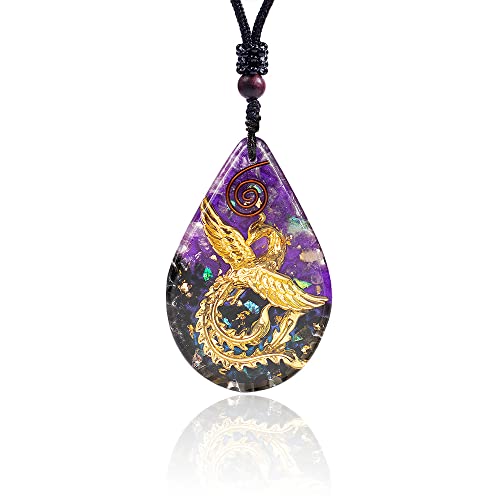Day Day Up Phoenix Bird Pendant With Natural Agate Stone Necklace Orgone Pendant Rope Chain For Women Healing Crystal Jewelry Adjustable 3