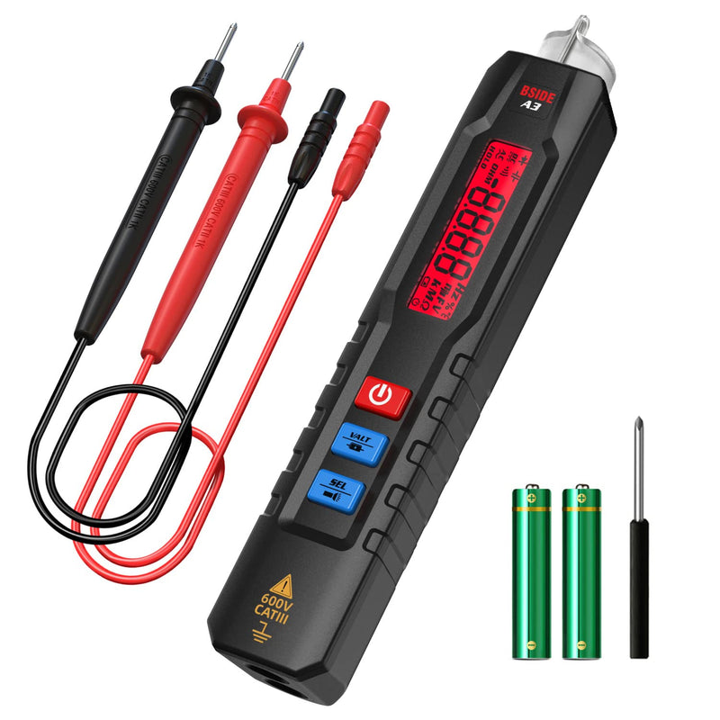 [Australia - AusPower] - BSIDE Voltage Tester Non Contact Voltage Detector Electrical Circuit Tester Pen, with Test Leads for Capacitance Diode Continuity Resistance Voltage Tester A3 