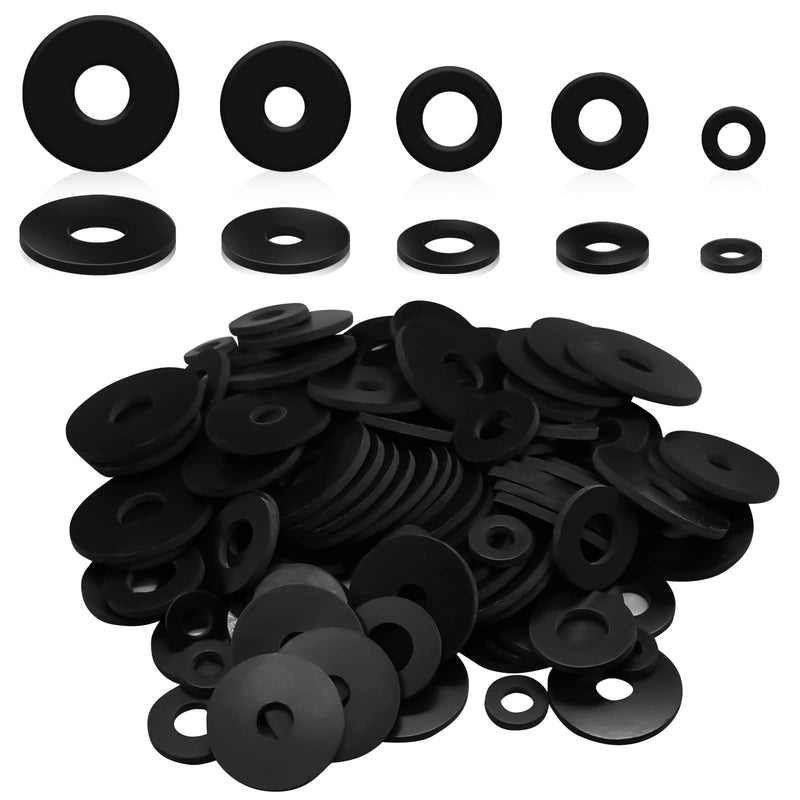 [Australia - AusPower] - 120Pcs Rubber Washer Kit, 12/18/20/25/30mm Rubber Flat Washer Heavy Duty Rubber Washers for Bolts, Rubber Grommets Bolts for Screws Household Plumbing Appliances Faucets Glass Shower Door Black 