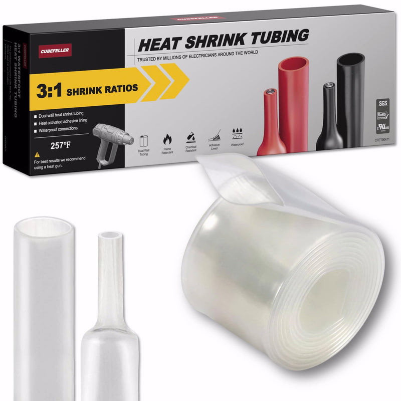[Australia - AusPower] - CUBEFELLER® 3:1 Ratio 1/2 Inch (12.7mm) Clear Heat Shrink Tubing - 4ft (1.22M Total Length), Marine Grade Waterproof Adhesive Lined, Insulation Sealing Oil-Proof Wear-Resistant,CFET0412C 12.7mm (1/2") - 4ft 