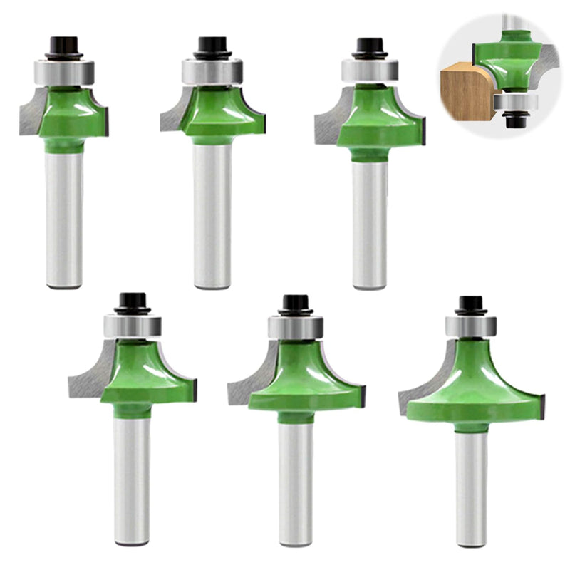 6-Piece Rounding Cutter Set, 8 mm Shank, Carbide with Ball Bearing | For rounded wood edges; carbide burrs with ball bearings for routers and carpentry. 8MM Schaft