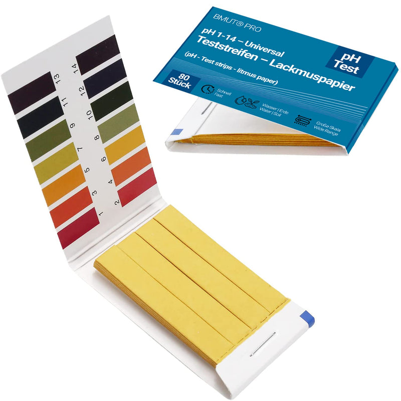 80x pH Value 1-14 Test Strips, Indicator, Test Paper, Litmus Paper for Water, Soil, Drinks and Other Substances (Universal) 80