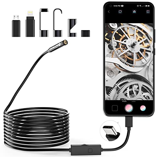 Lightswim 1920P Endoscope Snake Inspection Camera, Type-C Endoscope, Scope Camera with 8 LED Lights for Android and iOS Smartphones, iPhone, iPad, Samsung (16.5 ft/5 m) TENG-W400-ONE