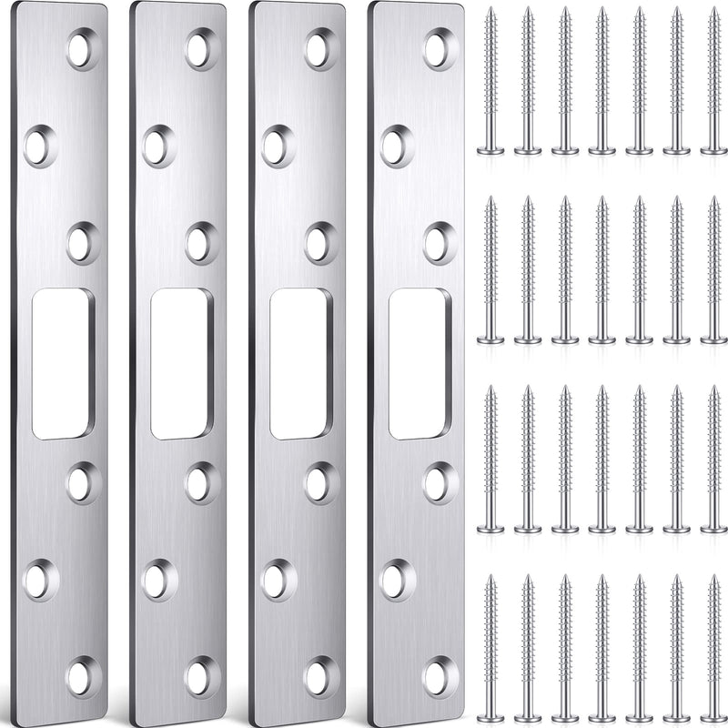 [Australia - AusPower] - 4 Pcs 6 Inch Door Strike Plate Security Latch Strike Stainless Steel Door Reinforcement Plate with Screws for Exterior Deadbolt Armor Heavy Duty Residential Use, Silver(Sliver) Sliver 