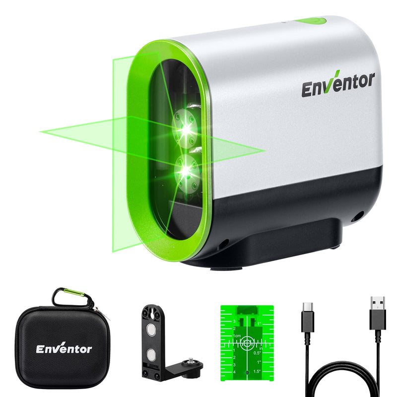 [Australia - AusPower] - Enventor Green Laser Level, Self Leveling Laser Level for Picture Hanging and Home DIY, Horizontal and Vertical Cross-Line Laser, Rotatable 360° Magnetic Holder, Pulse Mode, USB Charging 