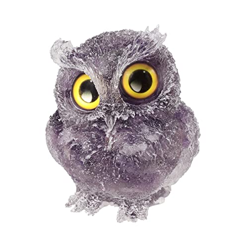 mookaitedecor Amethyst Owl Figurine Carved Animals Crystal Statue Purple 3 inch