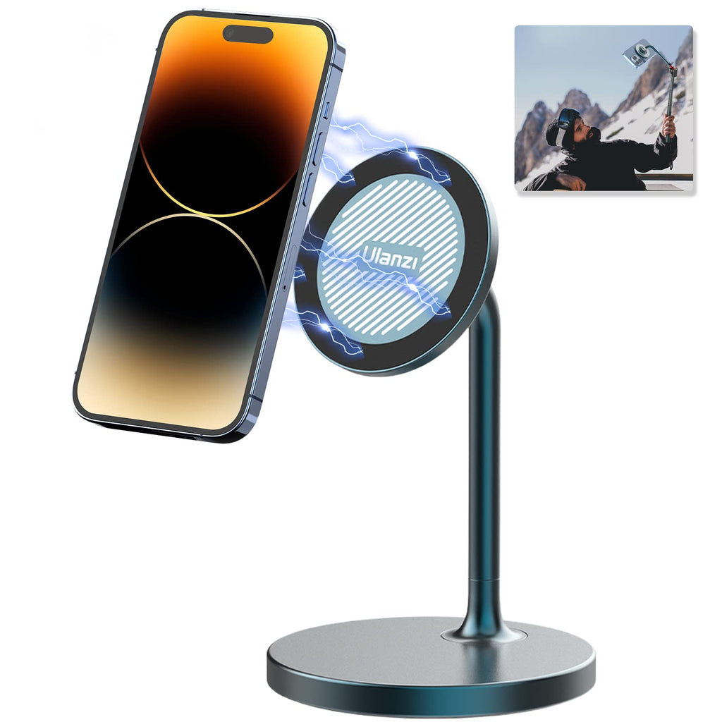 [Australia - AusPower] - ULANZI Magnetic Desk Phone Mount, Magsafe Mini Phone Holder with 360°Rotation & 1/4" for iPhone Series, Tripod Mount Stand Adapter Portable, Compatible w Tripod, Selfie Stick & Vlog Stand w 1/4" Screw 